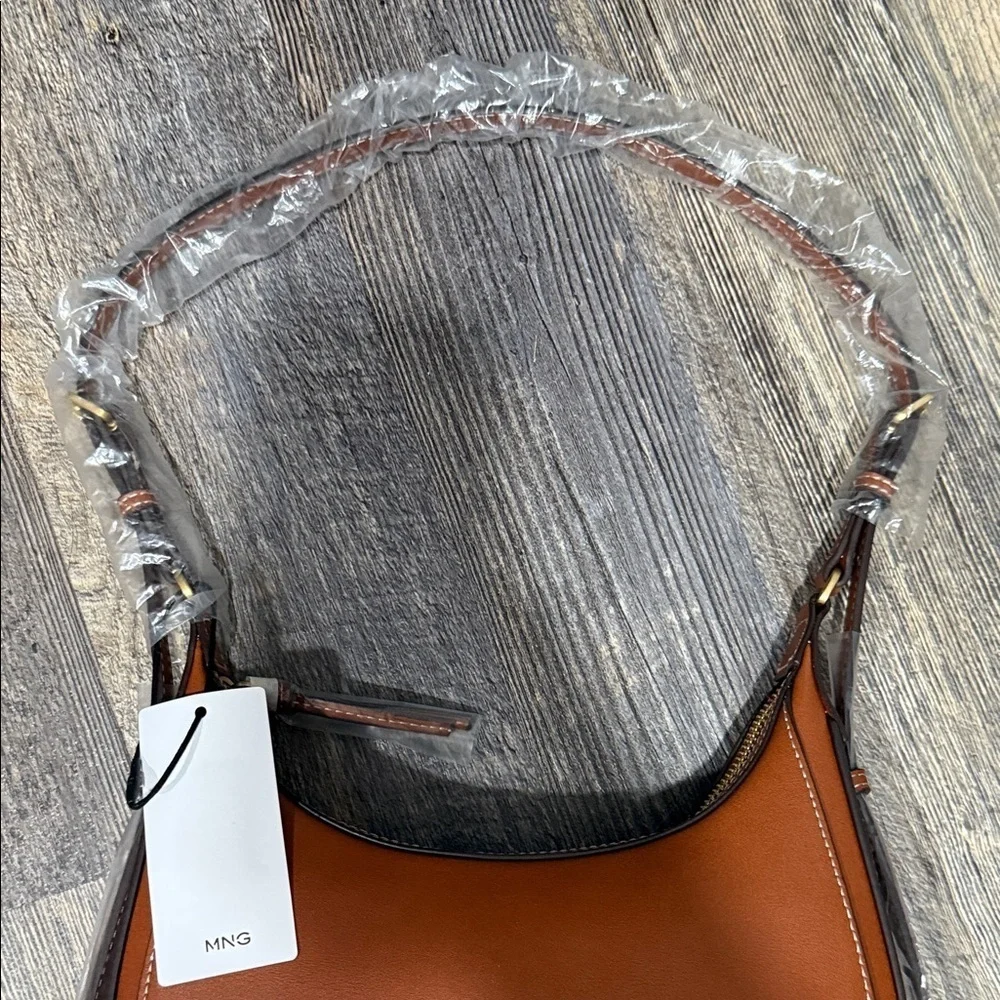 Mango Tan Leather Shoulder Bag